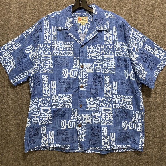 Hilo Hattie Other - Hilo Hattie Shirt Mens 2XL Blue‎ Geometric Hawaiian Aloha Camp Resort Button Up